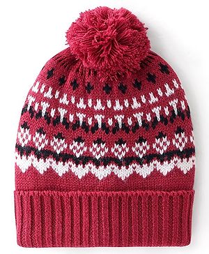 Babyhug Woollen Cap with Pompom - Multicolour