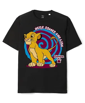 Wear Your Mind Disney's Lion King Featuring Half Sleeves Simba Printed Oversized Tee - Black