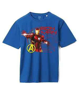 Wear Your Mind Marvel Avenger Super Heroes Featuring Half Sleeves Mech Strike Iron Man Printed Oversized Tee - Royal Blue