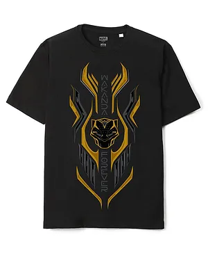 Wear Your Mind Marvel Avenger Super Heroes Featuring Half Sleeves Black Panther Printed Oversized Tee - Black