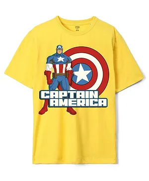 Wear Your Mind Marvel Avenger Super Heroes Featuring Half Sleeves Captain America Printed Oversized Tee - Yellow