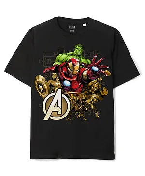 Wear Your Mind Marvel Avengers Super Heroes Featuring Half Sleeves Iron Man Character Printed  Oversized Tee  -  Black