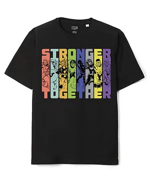 Wear Your Mind Marvel Avengers Super Heroes Featuring Half Sleeves Typography Printed Oversized Tee - Black