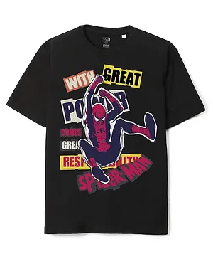 Wear Your Mind Marvel Spider Man  Featuring Half Sleeves Oversized  Printed Tee - Black