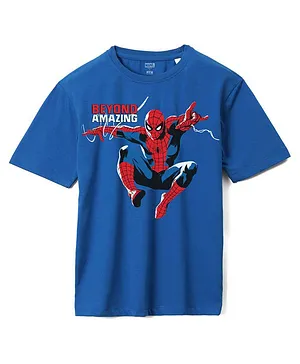 Wear Your Mind Marvel Spider Man  Featuring Half Sleeves Oversized  Printed Tee - Royal Blue