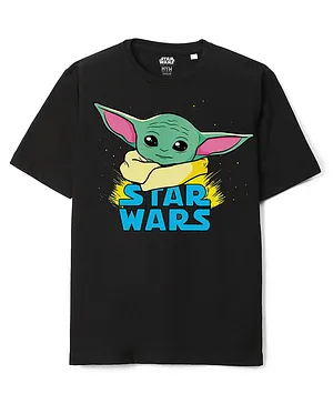 Wear Your Mind Star Wars  Featuring Yoda Half Sleeves  Printed Tee -  Black