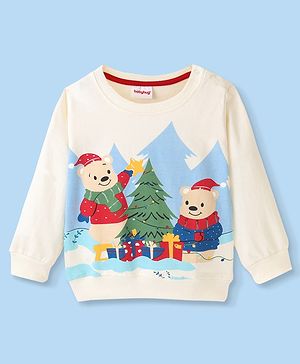 Babyhug Cotton Knit Full Sleeves Sweatshirt With Christmas Theme Graphics - Off White