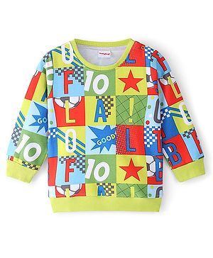 Babyhug Cotton Knit Full Sleeves Sweatshirt with Text Printed - Green