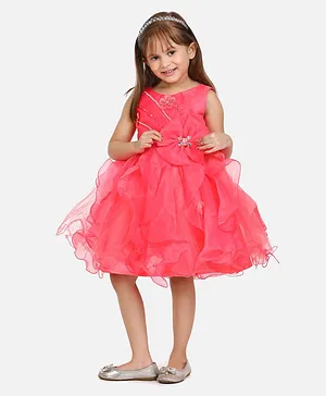 WhiteHenz Sleeveless Floral  Embroidered Ruffled Party Dress - Pink