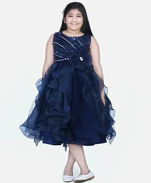 WhiteHenz Clothing Big Bow Sleeveless Party Dress With Lace Work - Navy Blue
