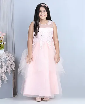 WhiteHenz Sleeveless Floral Laced Flaired Party Dress - Peach