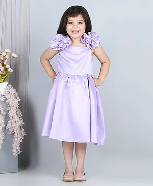 WhiteHenz Clothing Satin Rosette Sleeves Flared Party Dress - Lilac