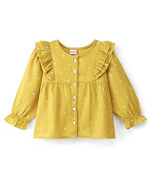 Babyhug Rayon Woven Full Sleeves Top with Polka Dots Print - Yellow