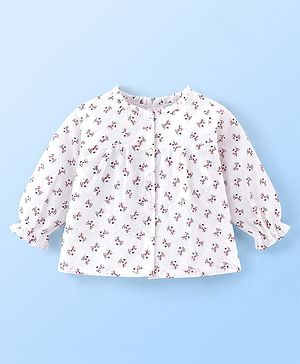 Babyhug 100% Cotton Woven Full Sleeves Top with Floral Print - White