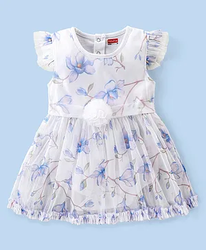 Babyhug Cap Sleeves Floral 3 D Applique Party Frock - White main image 0