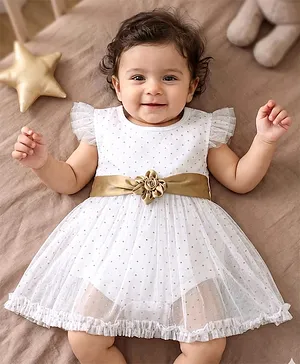 Babyhug Cotton Half Sleeves Party
                              Wear Onesie Glitter Print - White