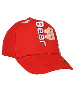 Kid-O-World Bear Patch Detailed & Embroidered Cap - Red