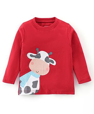 Babyhug Cotton Knit Full Sleeves Night Suit Cow Print - Red