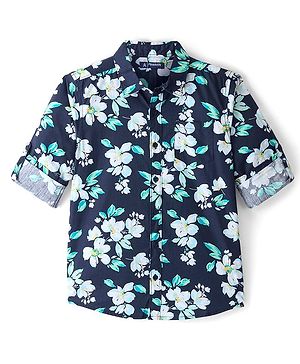 Pine Kids Cotton Full Sleeves Shirt Floral Print- Navy Blue