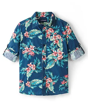 Pine Kids Viscose Woven Full Sleeves Floral Printed Shirt - Blue
