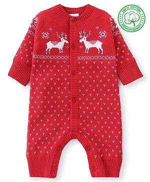 Babyhug Organic Cotton Knit Full Sleeves Winter Wear Romper - Red