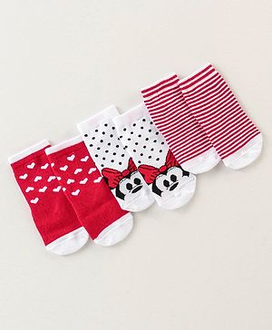Cute Walk Disney by Babyhug Anti Bacterial Ankle Length Non Terry Socks Mickey Design Pack of 3 - Red & White