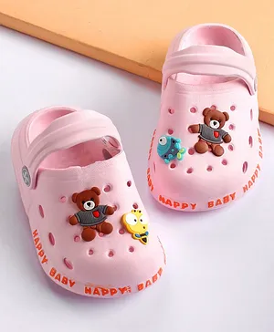 Cute Walk by Babyhug Slip On Clogs Bear Applique - Pink (Applique Design May Vary)