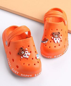 Cute Walk by Babyhug Clogs With Back Strap & Bear Applique- Orange
