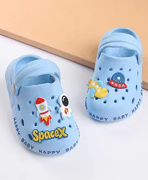 Cute Walk by Babyhug Back Strap Clogs with Rocket Applique - Light Blue (Applique May Vary)