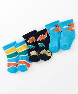 Cutewalk By Babyhug Anti Bacterial Ankle Length Terry Socks Pack Of 3 - Multicolor