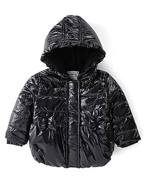 Babyhug Hooded Full Sleeves Padded Jacket Solid Color - Black
