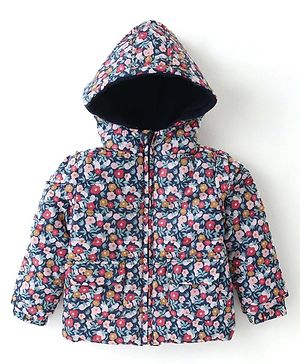 Babyhug Woven Full Sleeves Jacket With Hood & Floral Print - Purple