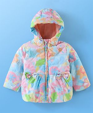Babyhug Woven Full Sleeves Hooded Jacket Floral Print - Multicolour