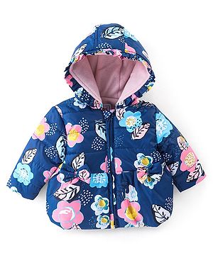 Babyhug Full Sleeves Hoodie with Floral Print - Blue