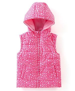 Babyhug Sleeveless Hooded & Padded Jacket Floral Print- Pink