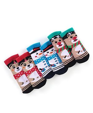Cutewalk By Babyhug Anti Bacterial Ankle Length Socks Teddy Design Pack Of 3 - Multicolour