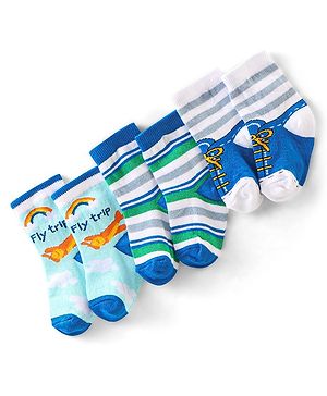 Cute Walk by Babyhug Anti Bacterial Ankle Length Non Terry Socks Stripes Pack of 3  - Blue & White