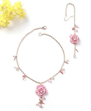 Earthy Touch Necklace & Maang Tika Set - Pink