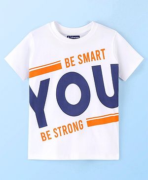 Pine Kids 100% Cotton Half Sleeves T-Shirt Text Print- White