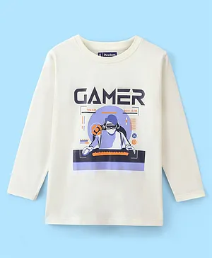 Pine Kids Full Sleeves Cotton T-Shirt Gamer Print - Aspen Gold