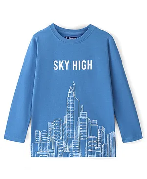 Pine Kids 100% Cotton Knit Full Sleeves Bio Washed T-Shirt Skyscrapers Print -  Blue Aster