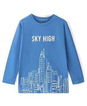 Pine Kids 100% Cotton Knit Full Sleeves Bio Washed T-Shirt Skyscrapers Print -  Blue Aster