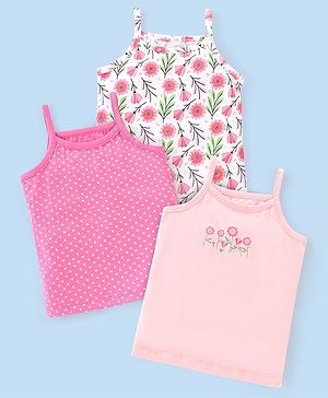 Babyhug 100% Cotton Sleeveless Slips Pack Of 3 - Pink White & Blue