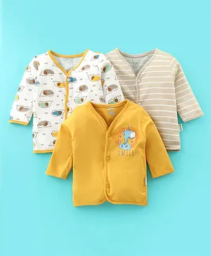 Babyoye Eco Conscious 100% Cotton Full Sleeves Vests Striped and Elephants Print Pack of 3 - Yellow & Beige