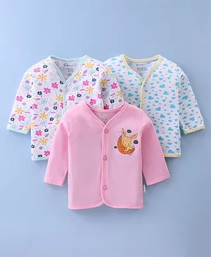 Ohms Single Jersey Full Sleeves Set Of Vests Floral Print Pack Of 3 - White & Pink