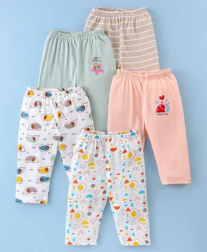 OHMS Single Jersey Full Length Lounge Pack of 5 Elephant Print & Striped - Peach & White