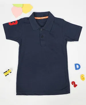 Little Jump Pure Cotton Half Sleeves Number Patched Tee - Navy Blue
