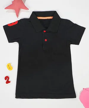 Little Jump Pure Cotton Half Sleeves Number Patched Tee - Black