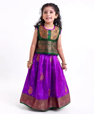 Bhartiya Paridhan Silk Sleeveless Lehenga & Choli Set with Zari Detailing - Purple