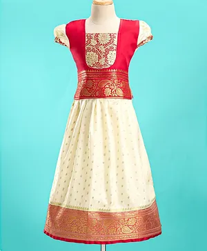 Bhartiya Paridhan Silk Cap Sleeves Gota Patti Choli & Lehenga Set - Cream & Red